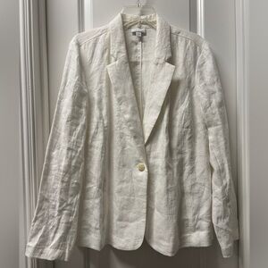 J. Jill Love Linen White Blazer Shirt- Size Large- 100% Linen